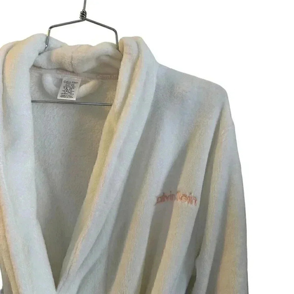 CALVIN KLEIN Plush Bridal White Bathrobe Lounge Pockets Sash/Belt Womens Sz XS/S - Picture 5 of 16